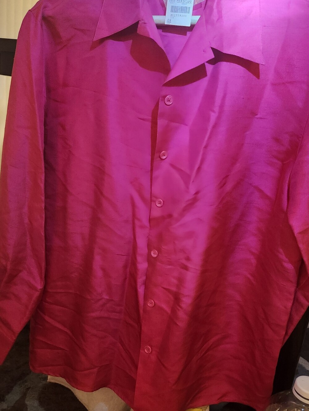 Casual Corner Womens Fuchsia Button-Down Shirt Silk